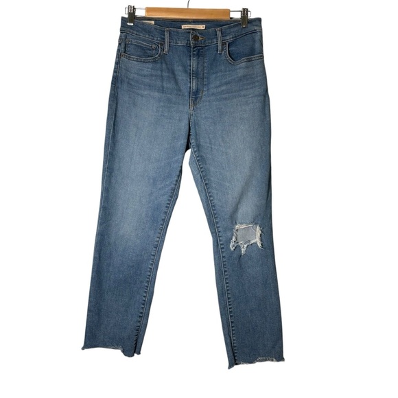 Levi’s Women Premium 724 High Rise Straight Crop Distressed Denim Jeans- Size 30 - Picture 1 of 8